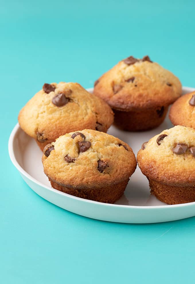 A plate of homemade Chocolate Chip Muffins