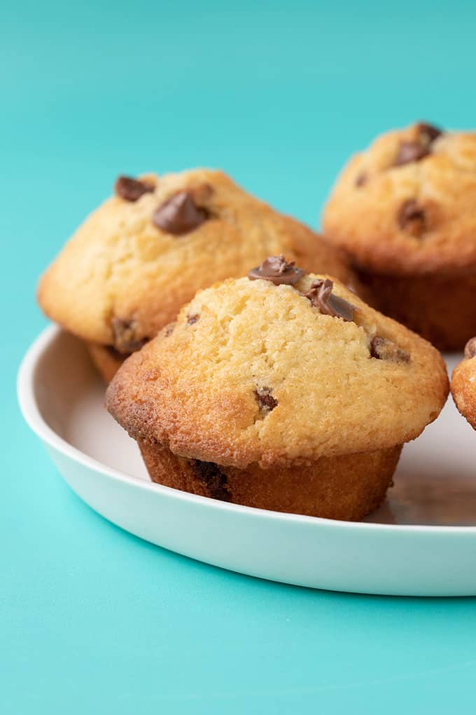 Close up view of a homemade Chocolate Chip Muffins