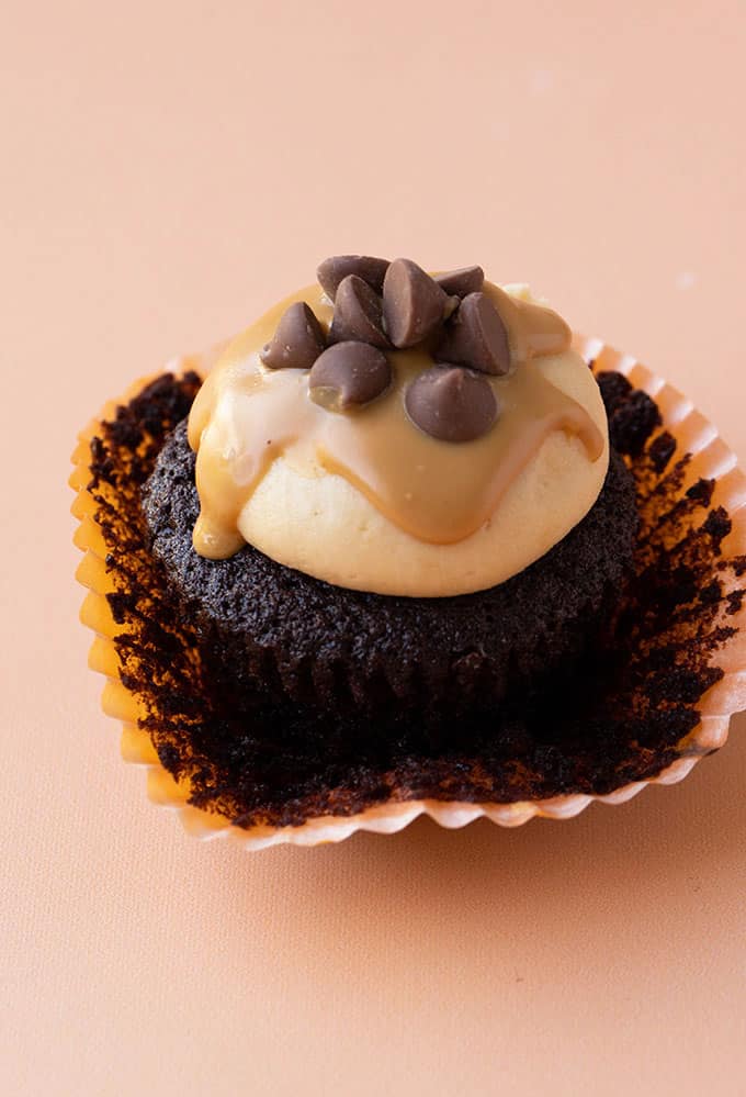 Close up of a Peanut Butter Chocolate Cupcakes 