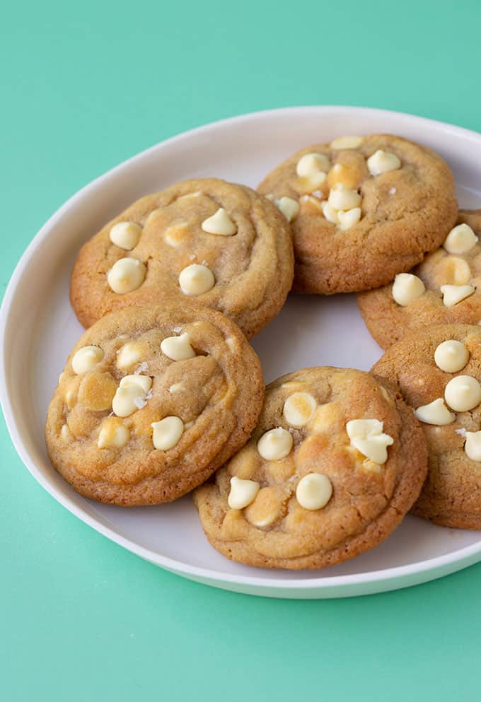 A plate of homemade White Chocolate Chip Cookies