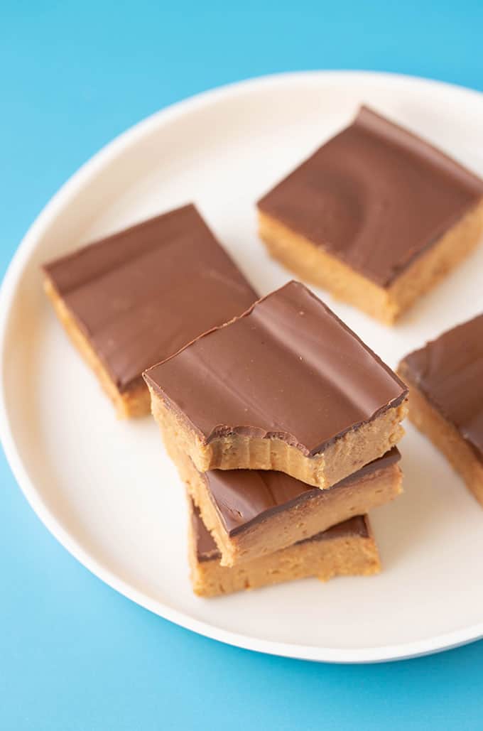 Top view of a stack of peanut butter bars