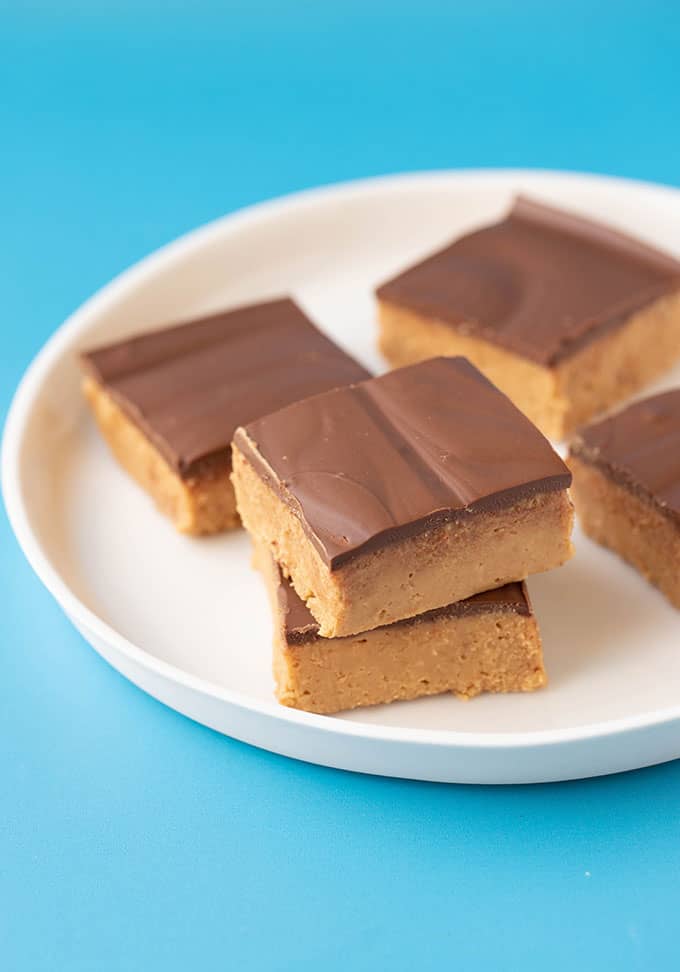 A stack of homemade peanut butter bars