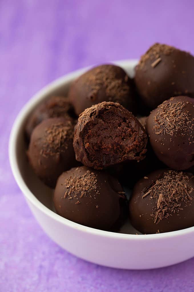 A bowl chocolate truffles