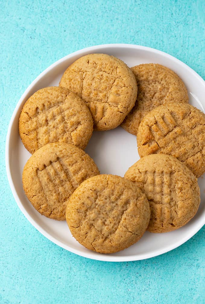 Top view of a plate of Peanut Butter Cookies