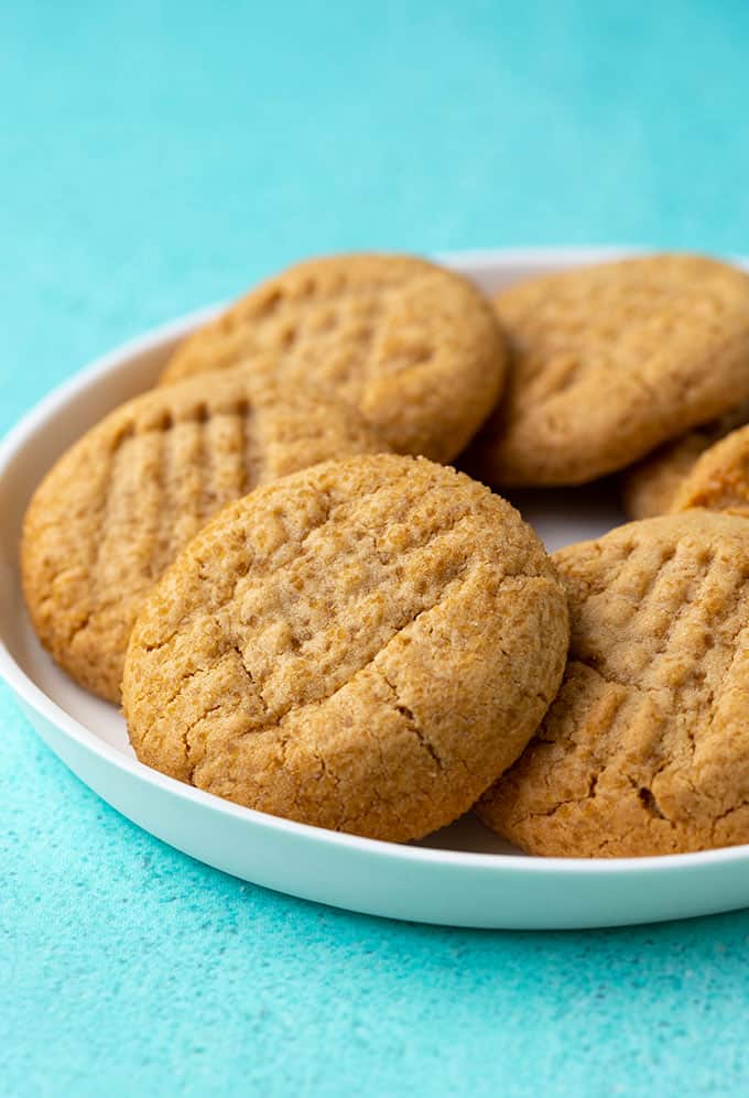 A close up of plate of homemade Peanut Butter Cookies