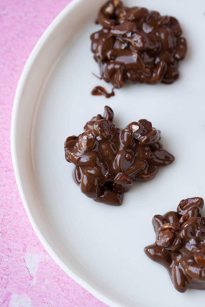 Top view of homemade Chocolate Peanut Clusters