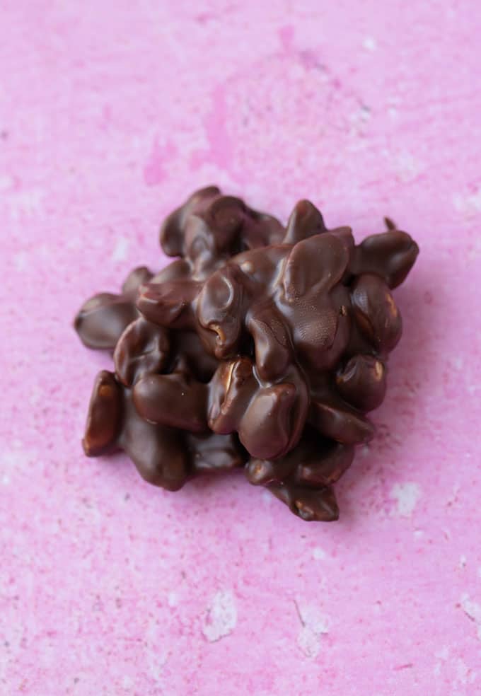 A close up of a homemade peanut clusters
