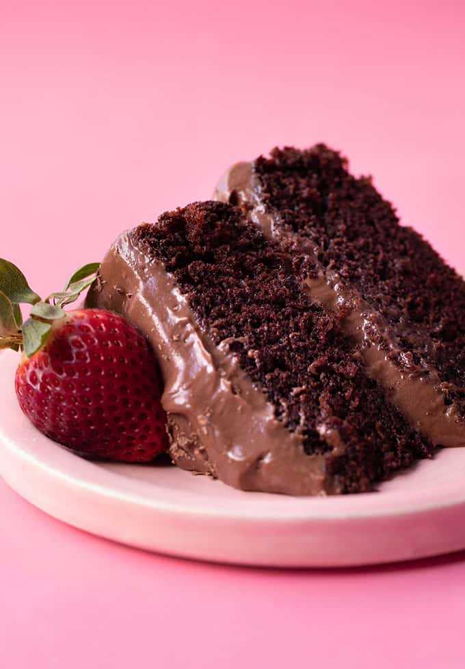 A close up of a piece of chocolate cake