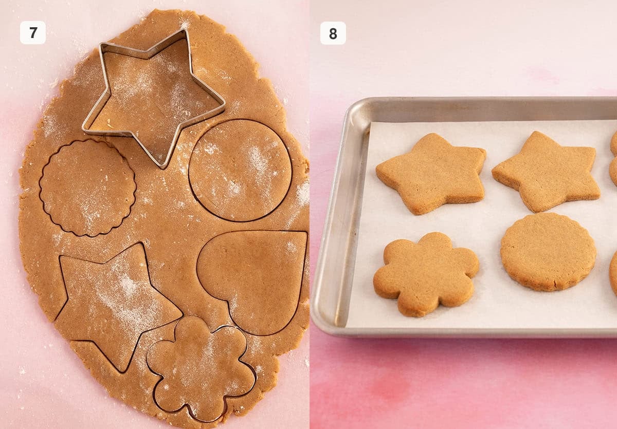 Beautiful cookies being cut out and baked. 