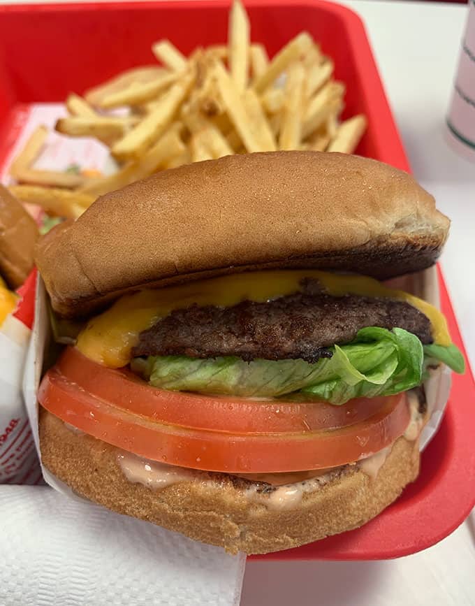 A cheeseburger and fries from In-N-Out Burger