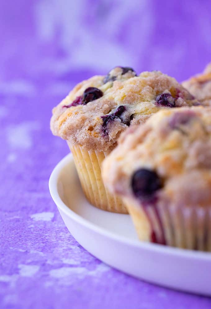 Close up of a Blueberry Crumble Muffin
