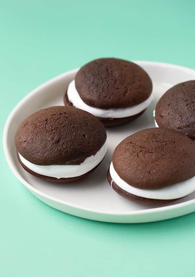A plate of homemade chocolate whoopie pies