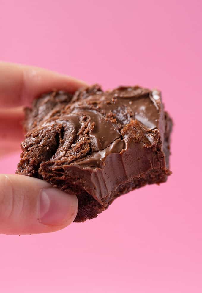 Close up of a Nutella Brownie with a bite taken out of it