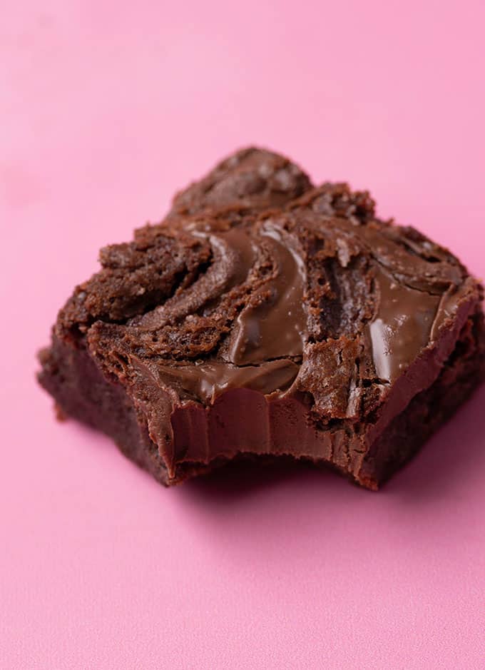 Close up of a homemade Nutella Brownies on a pink background