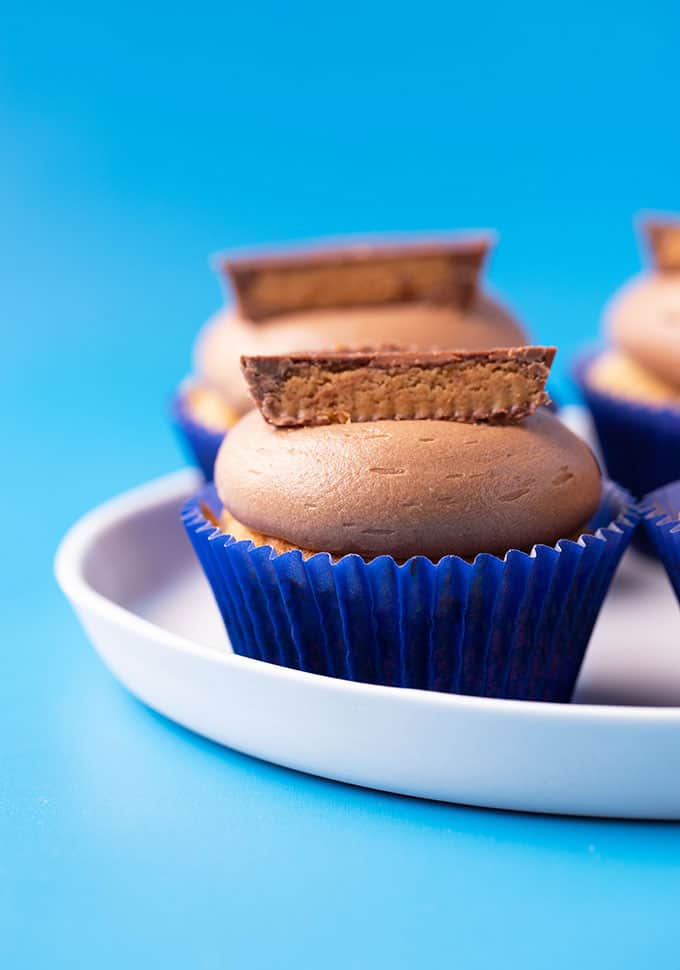 A plate of homemade Peanut Butter Cup Cupcakes