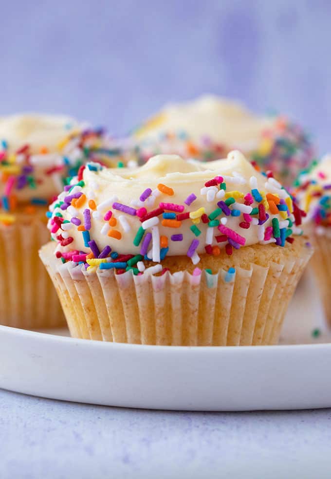 Close up of homemade Vanilla Cupcakes