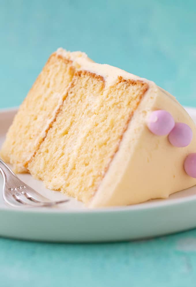Close up of a slice of Vanilla Cake 