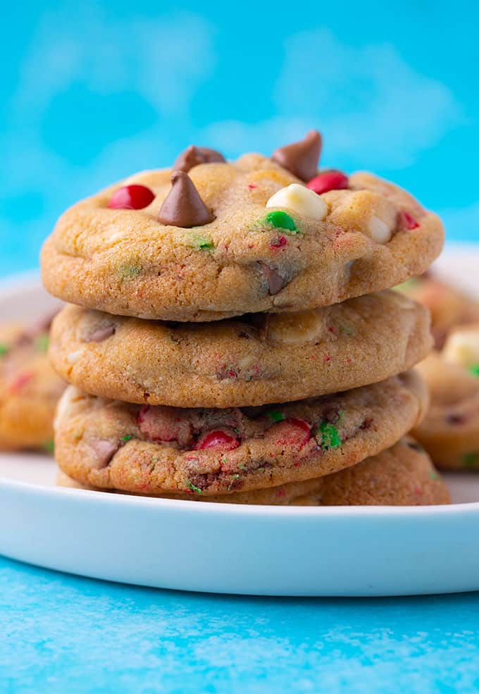 A stack of M&M Christmas Cookies