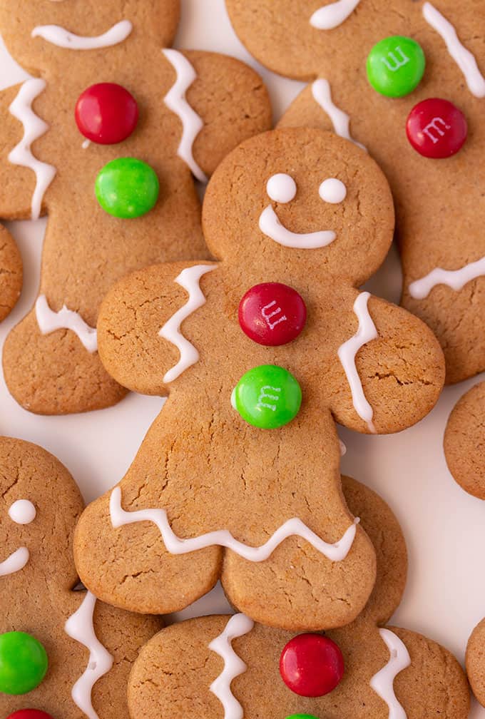 Close up of a Gingerbread Cookie decorate with M&M's