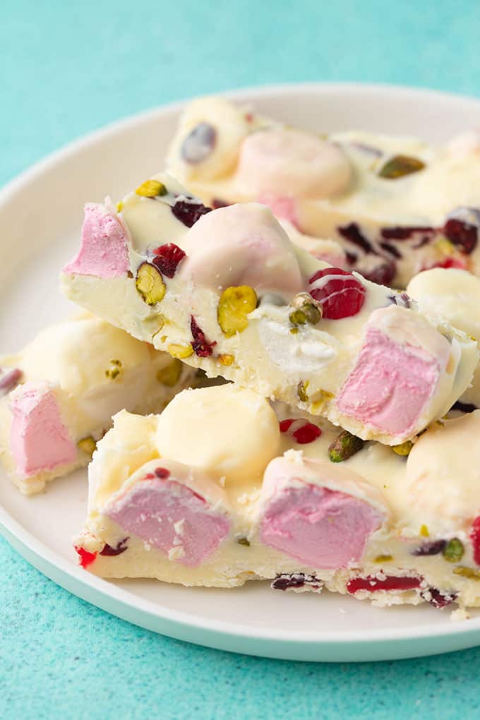 A plate of homemade White Chocolate Rocky Road