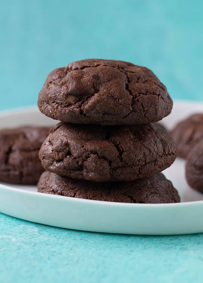 A stack of Chocolate Cake Mix Cookies