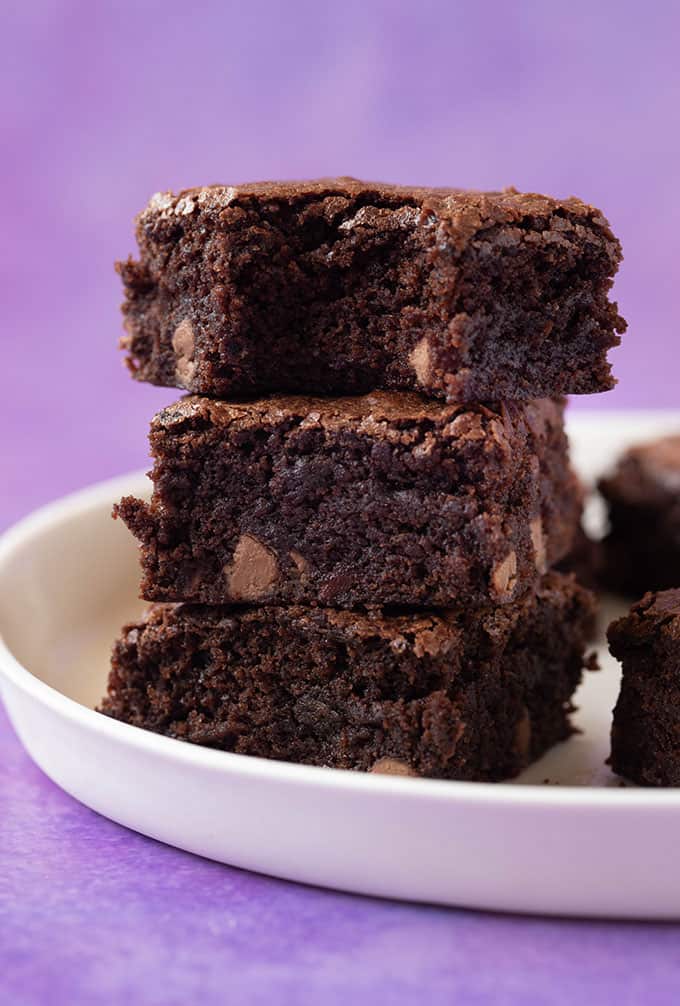 Close up of a stack of Coconut Oil Brownies