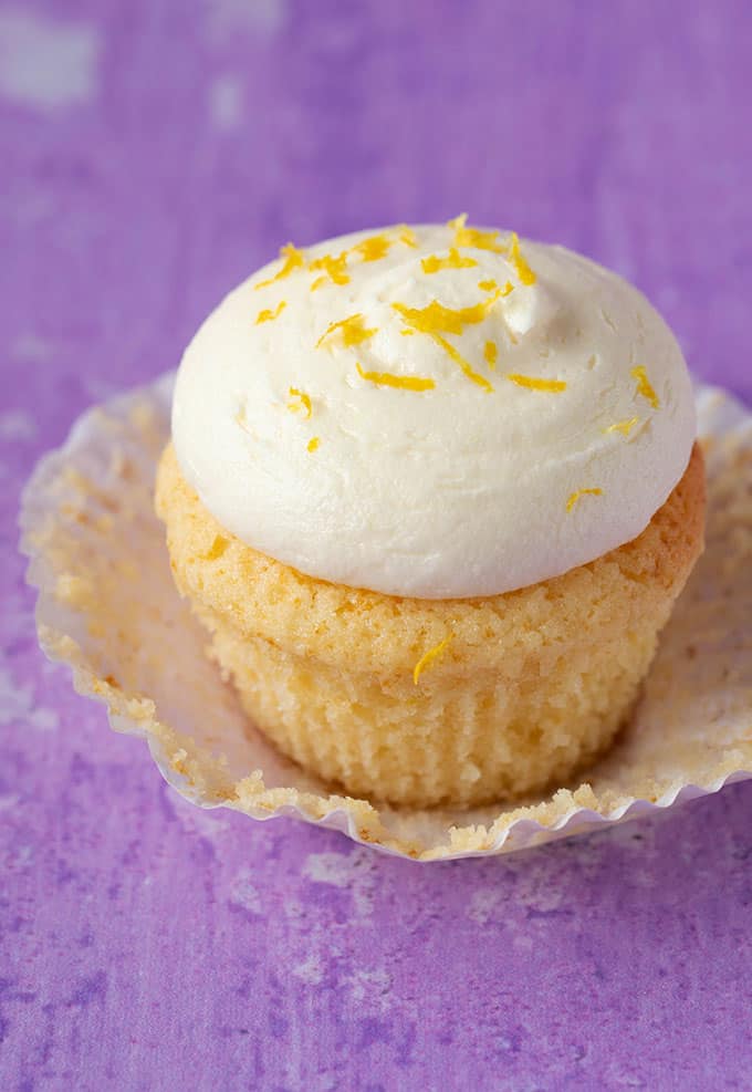 A whole Lemon Cupcakes with the wrapper unpeeled