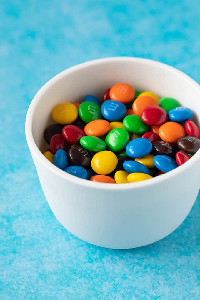 A bowl of colourful M&M's