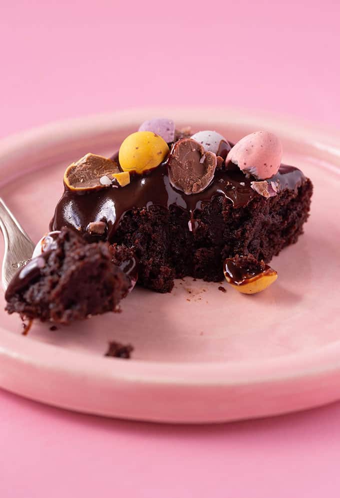 A Mini Egg Brownie with a bite taken out of it