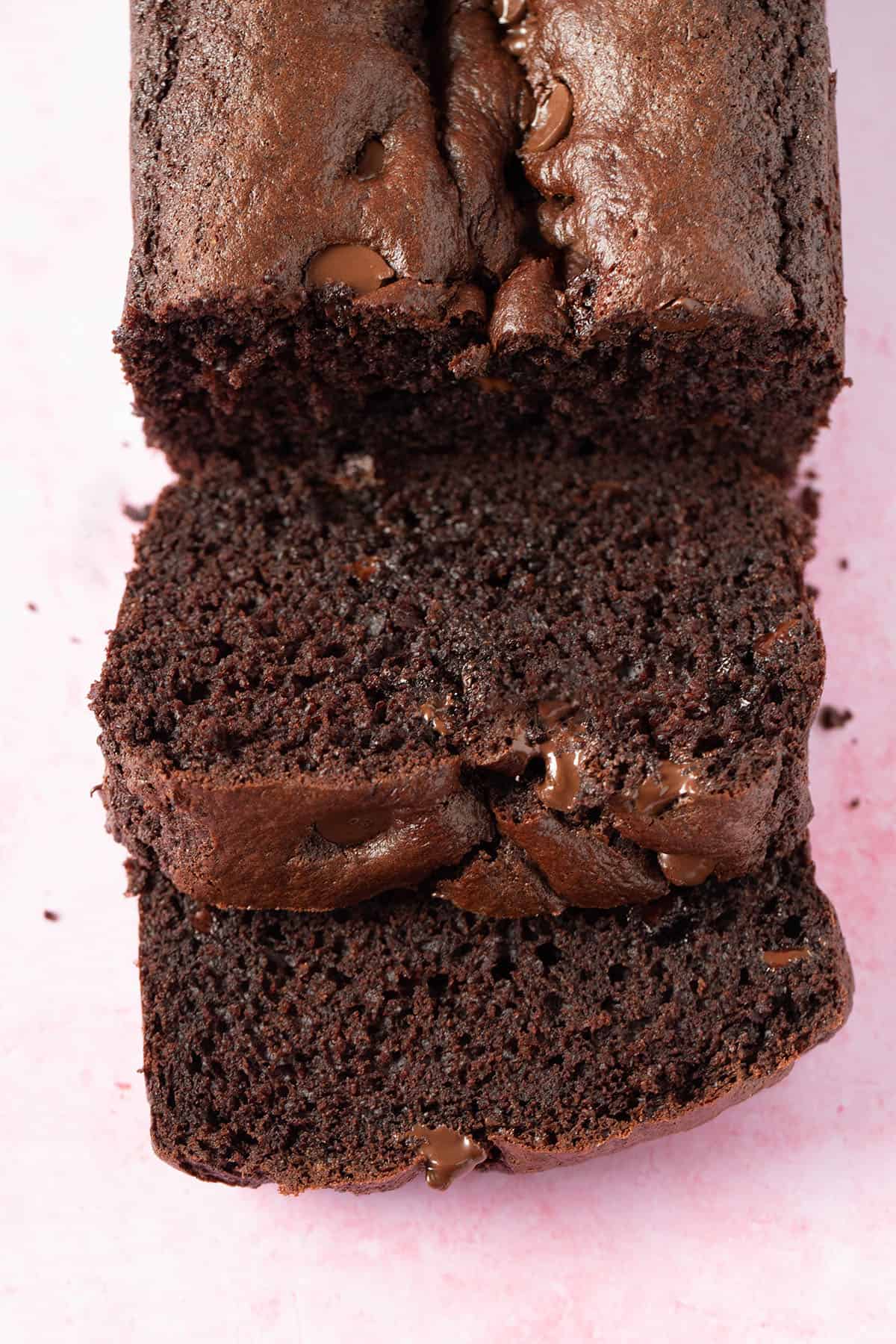 Chocolate Bread fresh out of the oven cut into thick slices. 