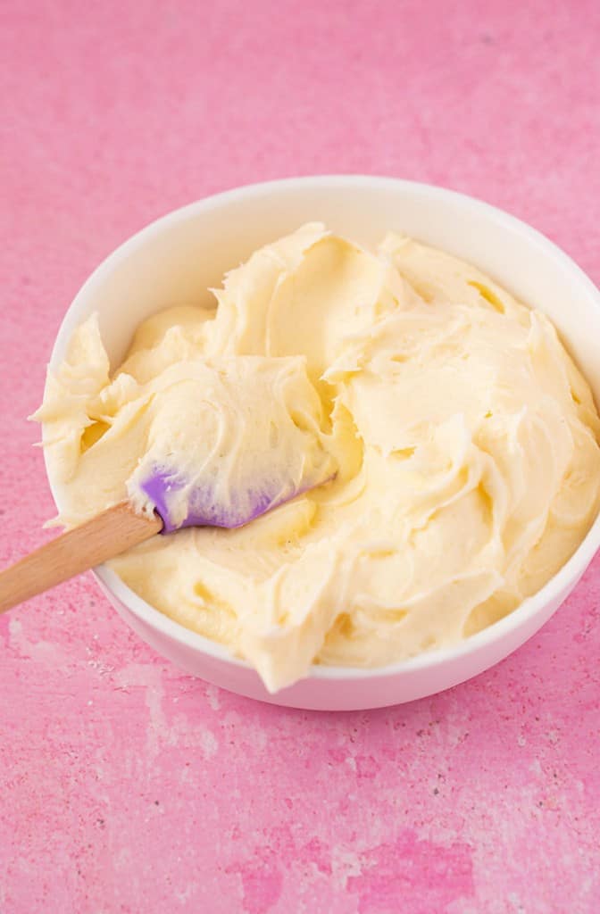 A bowl of creamy vanilla frosting