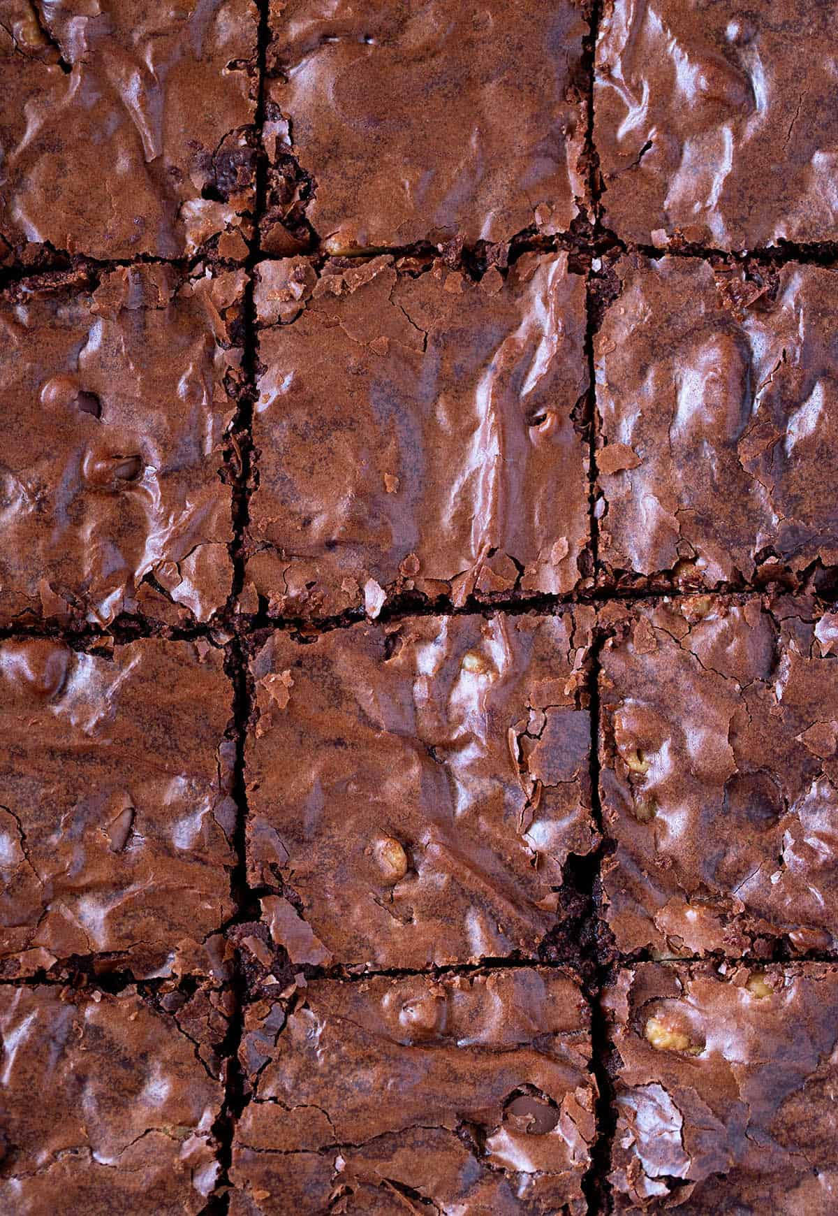Close up of a pan of Homemade Brownies with a crinkly top