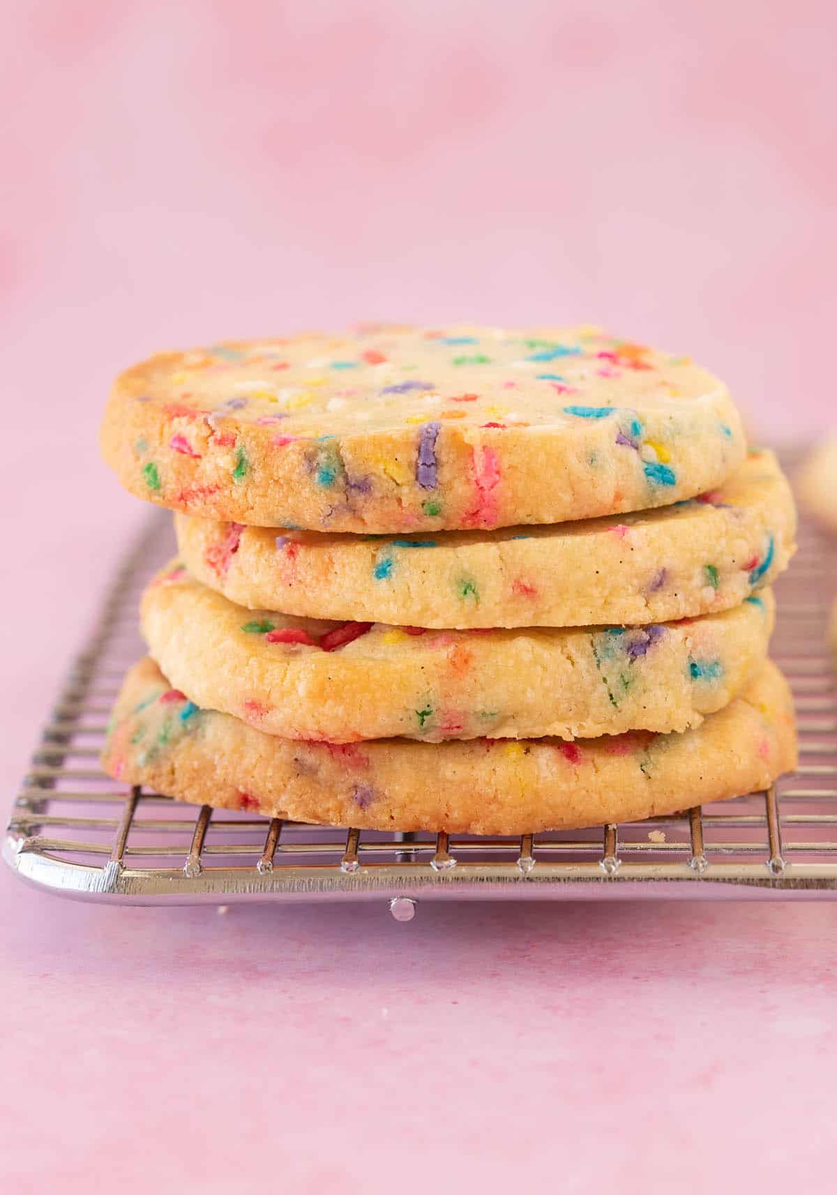 Close up of a beautiful stack of Funfetti butter cookies