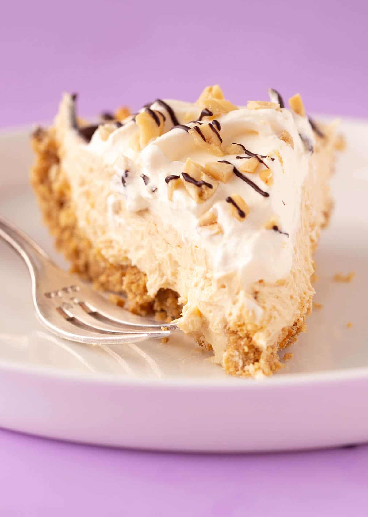 A slice of Peanut Butter Pie with a decorative fork
