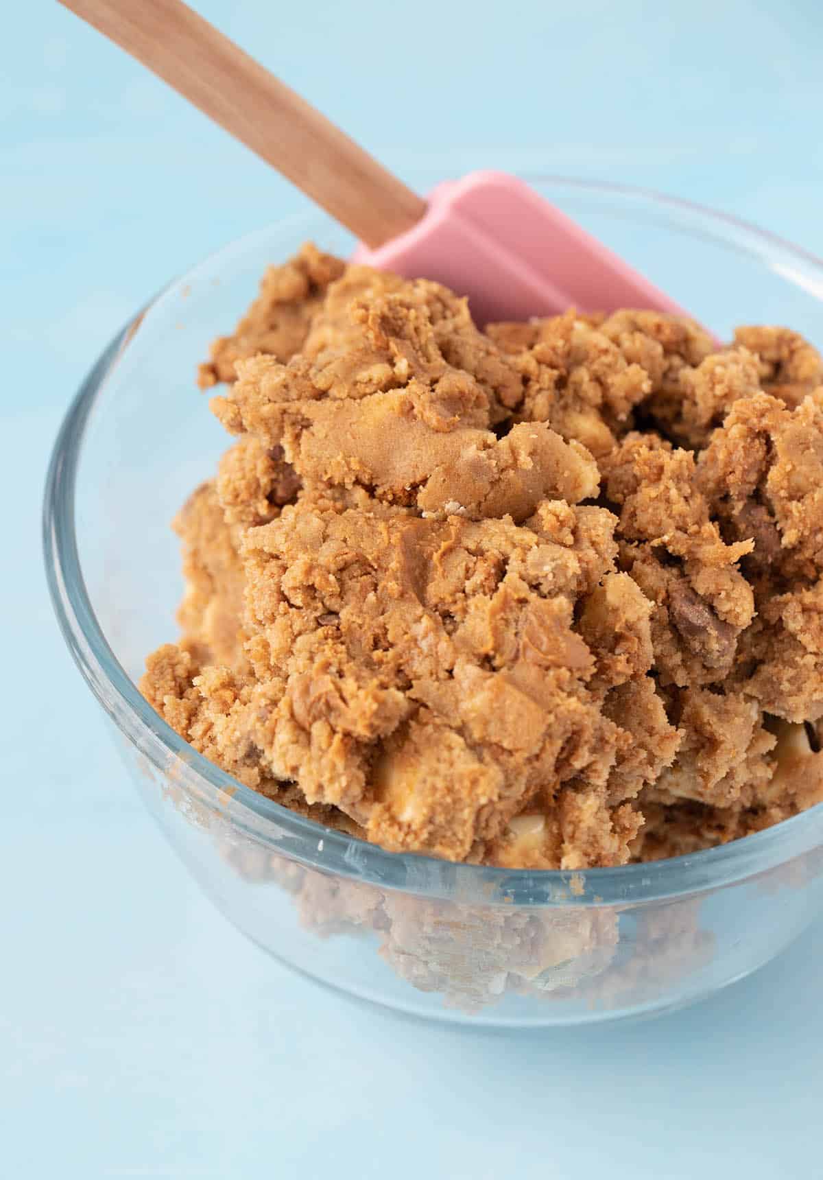 A bowl of Biscoff cookie dough. 
