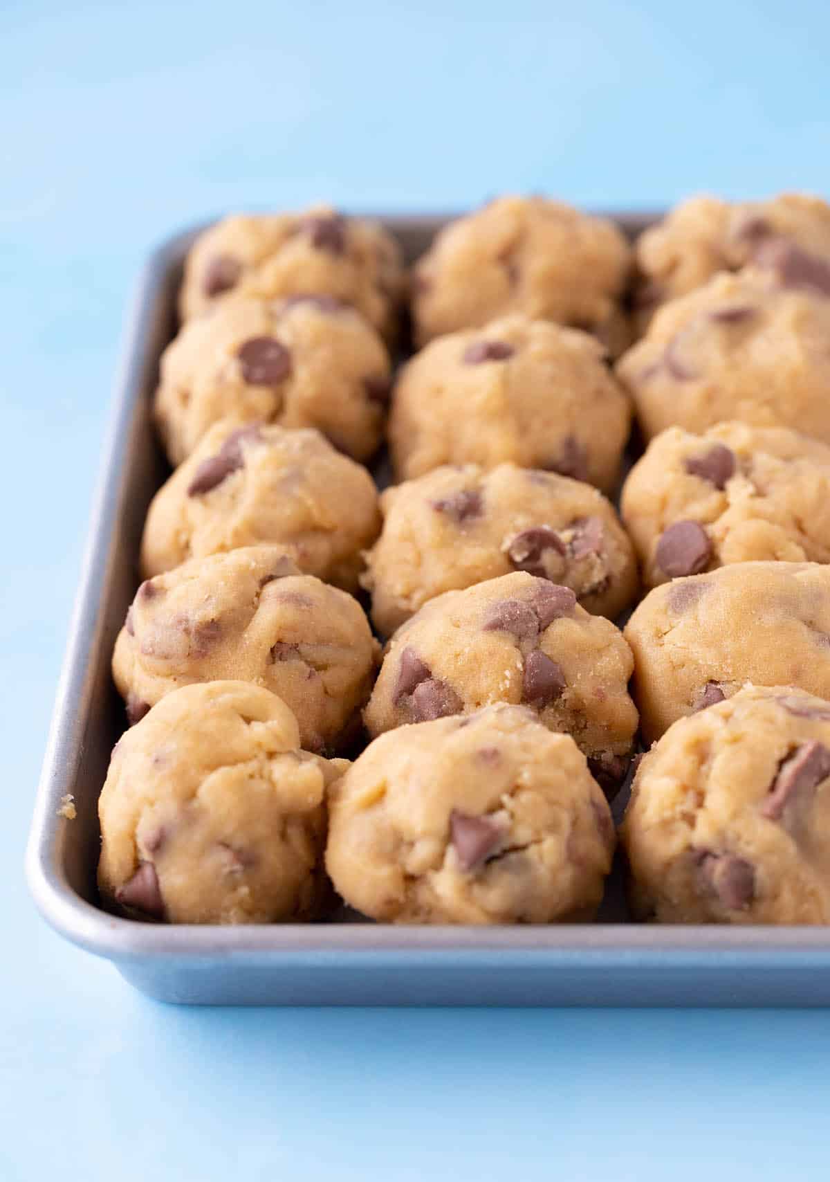 Balls of chocolate chip cookie dough 