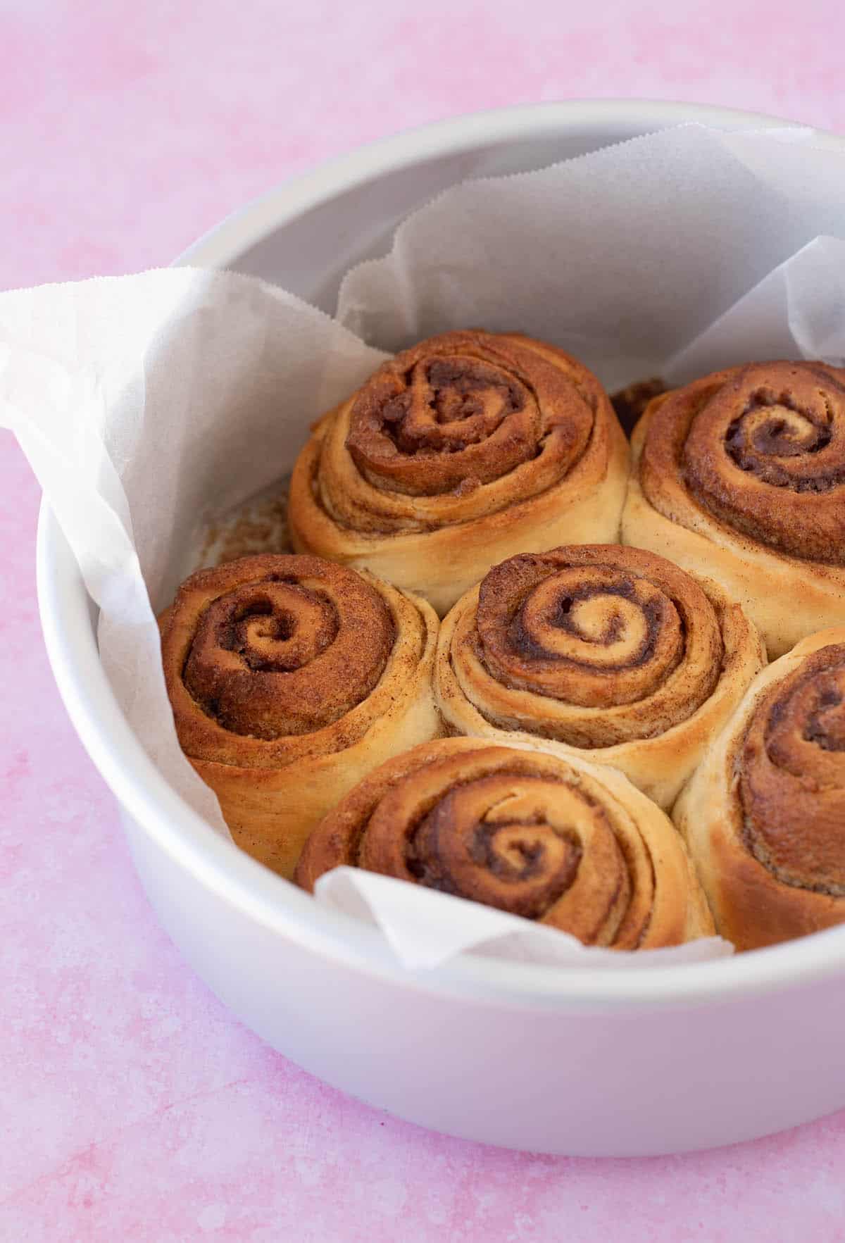 A batch of fresh cinnamon rolls from the oven