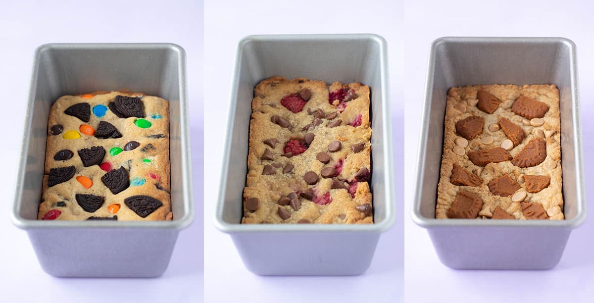 Three Small Batch Blondies fresh from the oven in a variety of flavours.