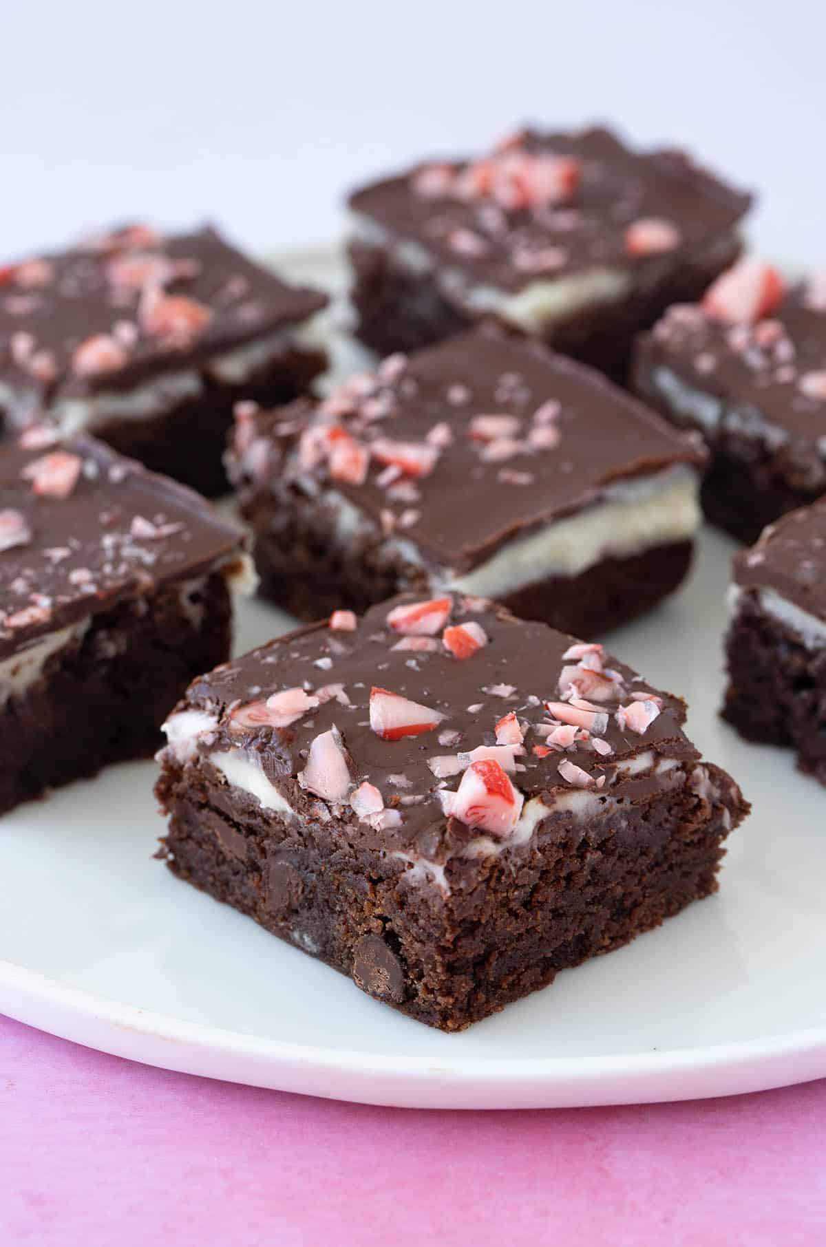 A plate of beautifully decorated Peppermint Brownies