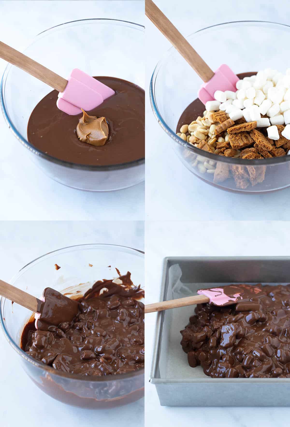 Step-by-step photos showing how to make Biscoff Rocky Road from scratch.
