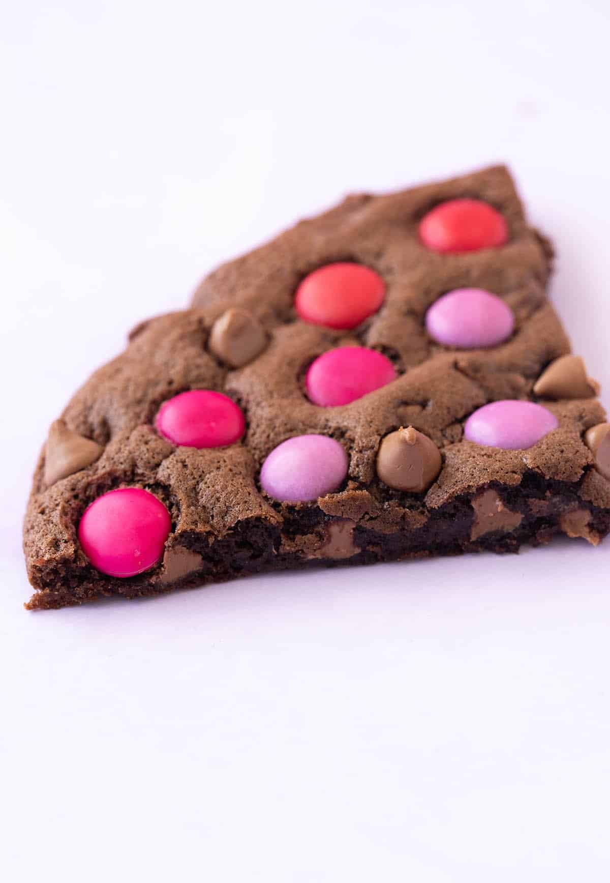 Close up of a fudgy Valentine’s Day cookie.