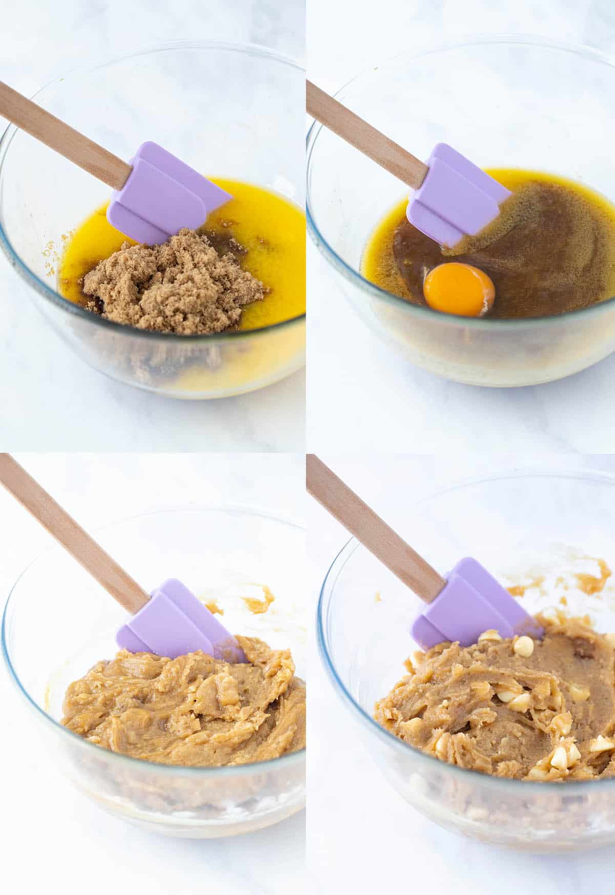 Photo tutorial showing how to make one bowl blondies from scratch.