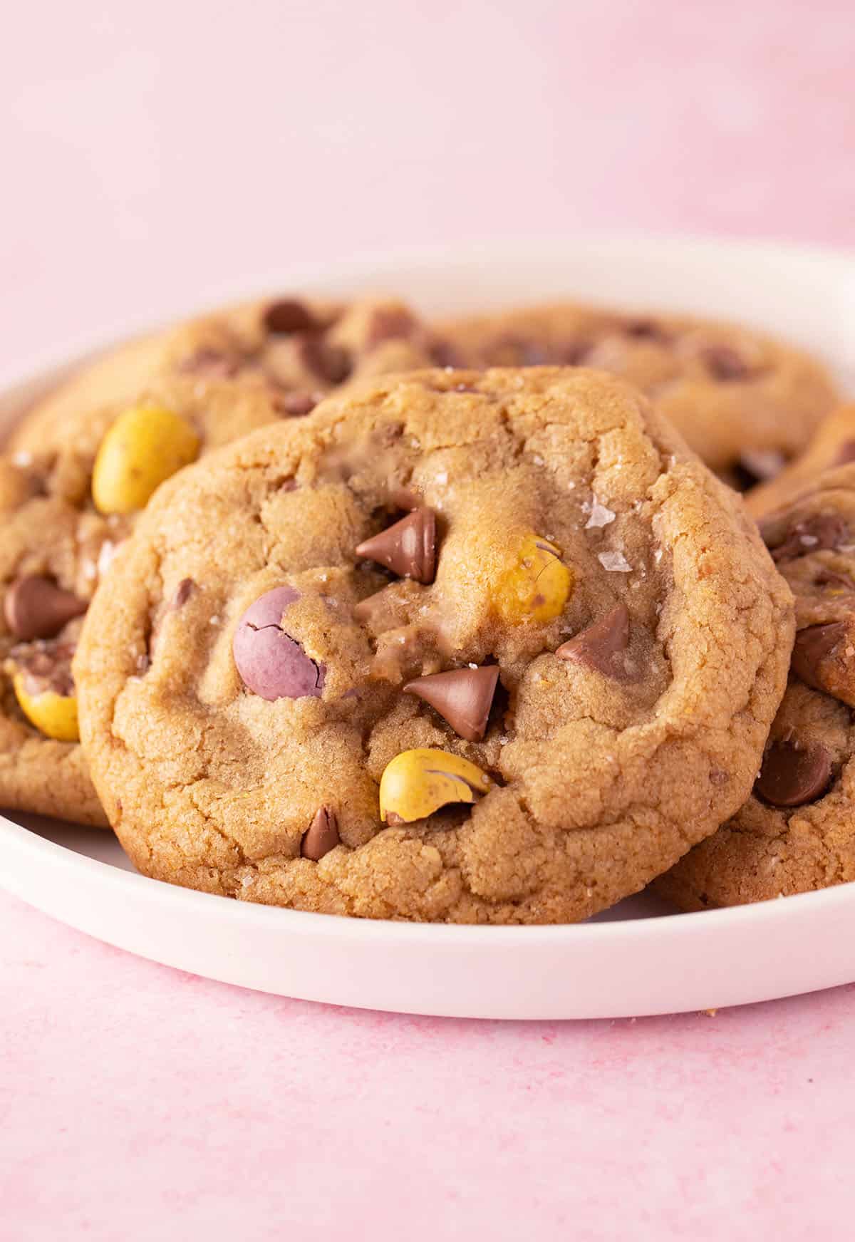 A white plate filled with Mini Egg Cookies. 