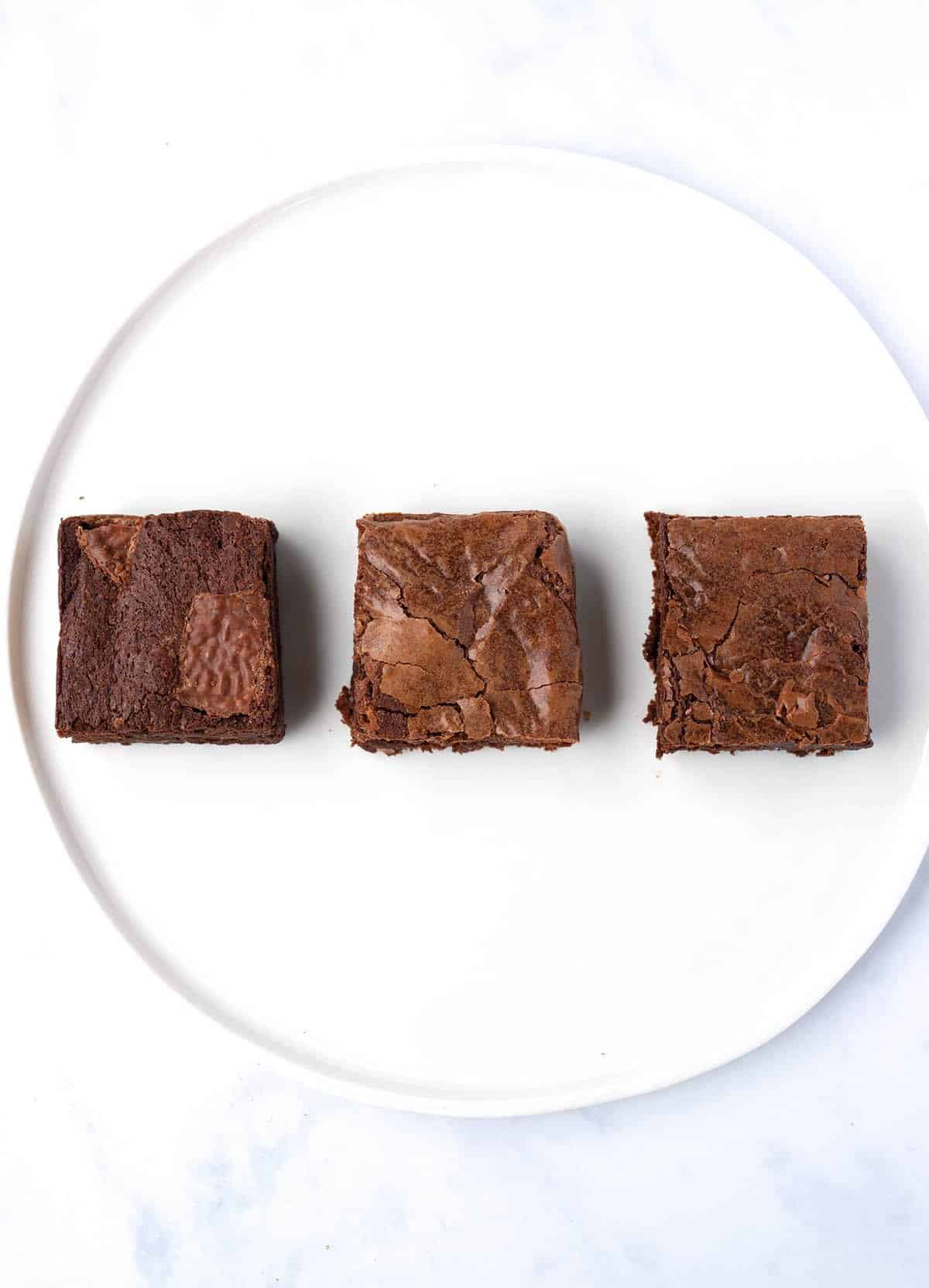 Top view of three different variations of Chocolate Orange Brownies.