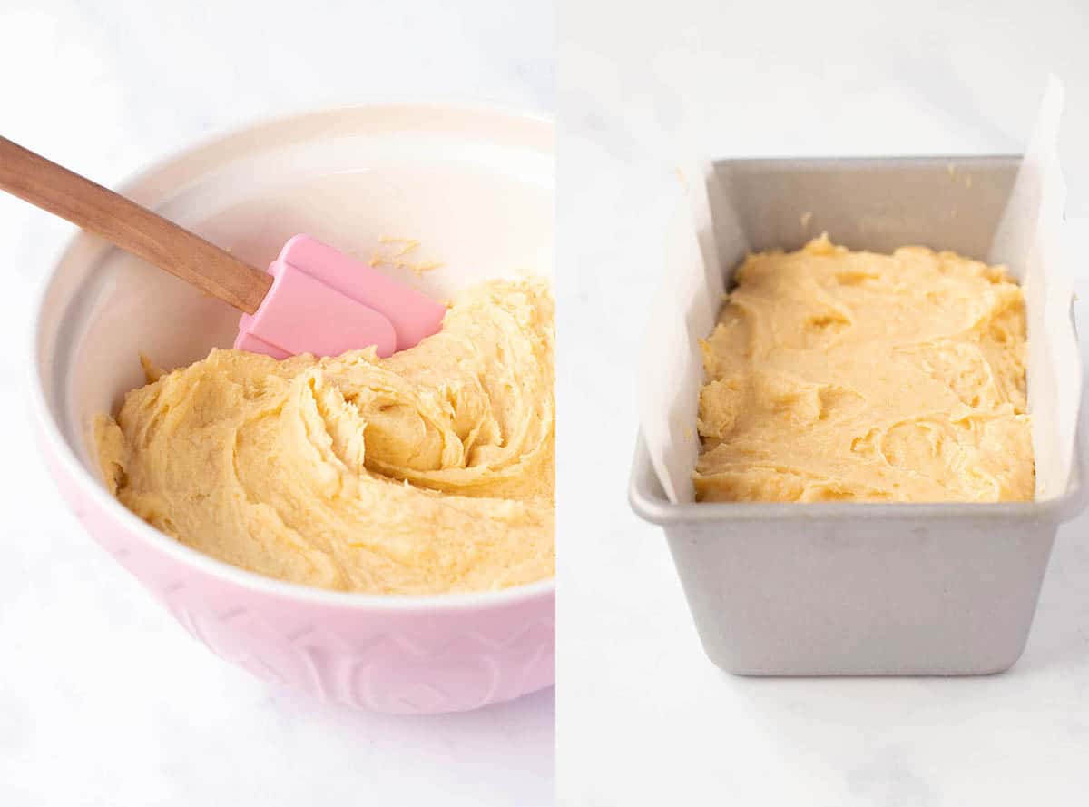 A photo tutorial showing creamy cake batter ready to bake.