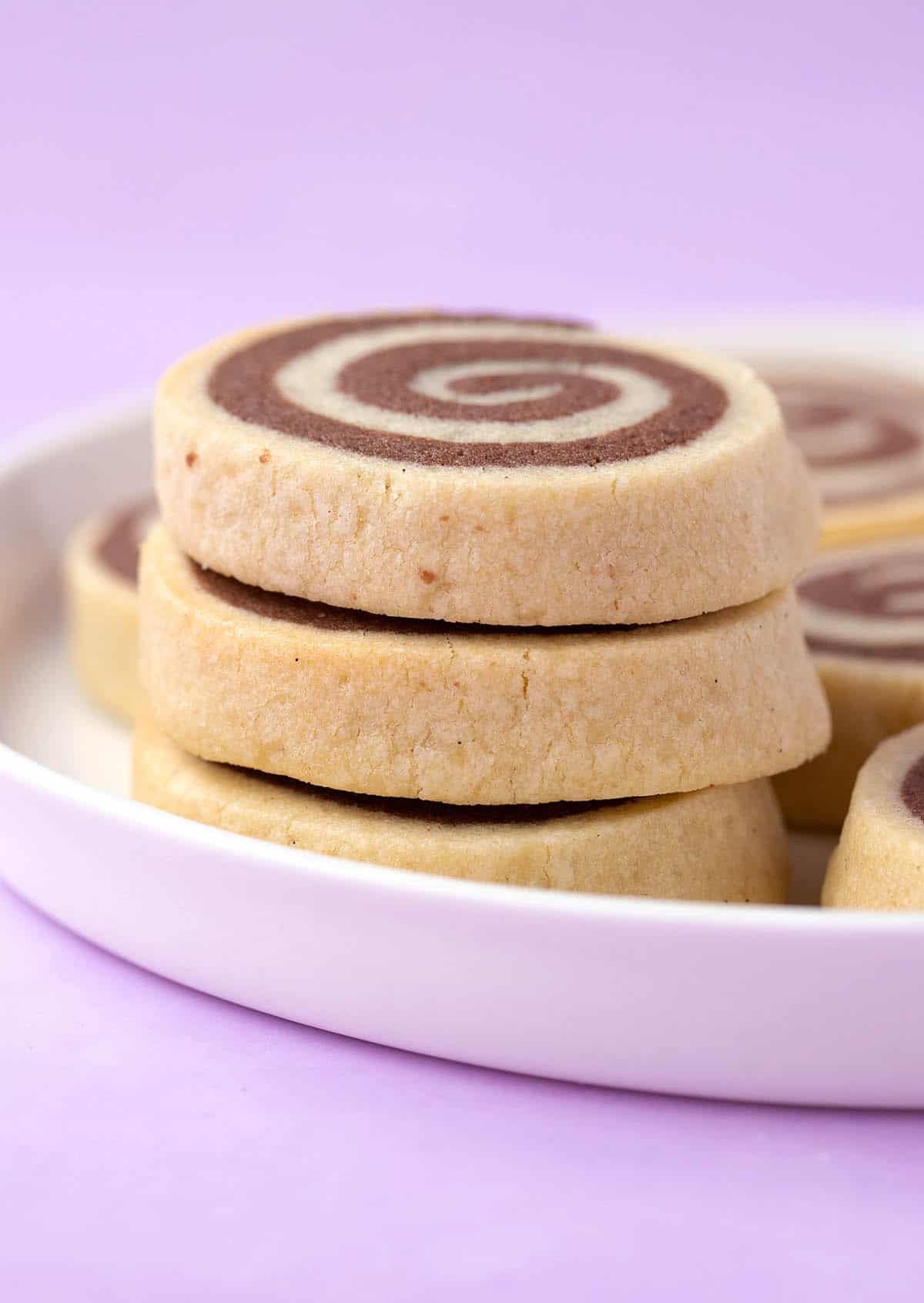 A tall stack of Pinwheel Cookies made from scratch.