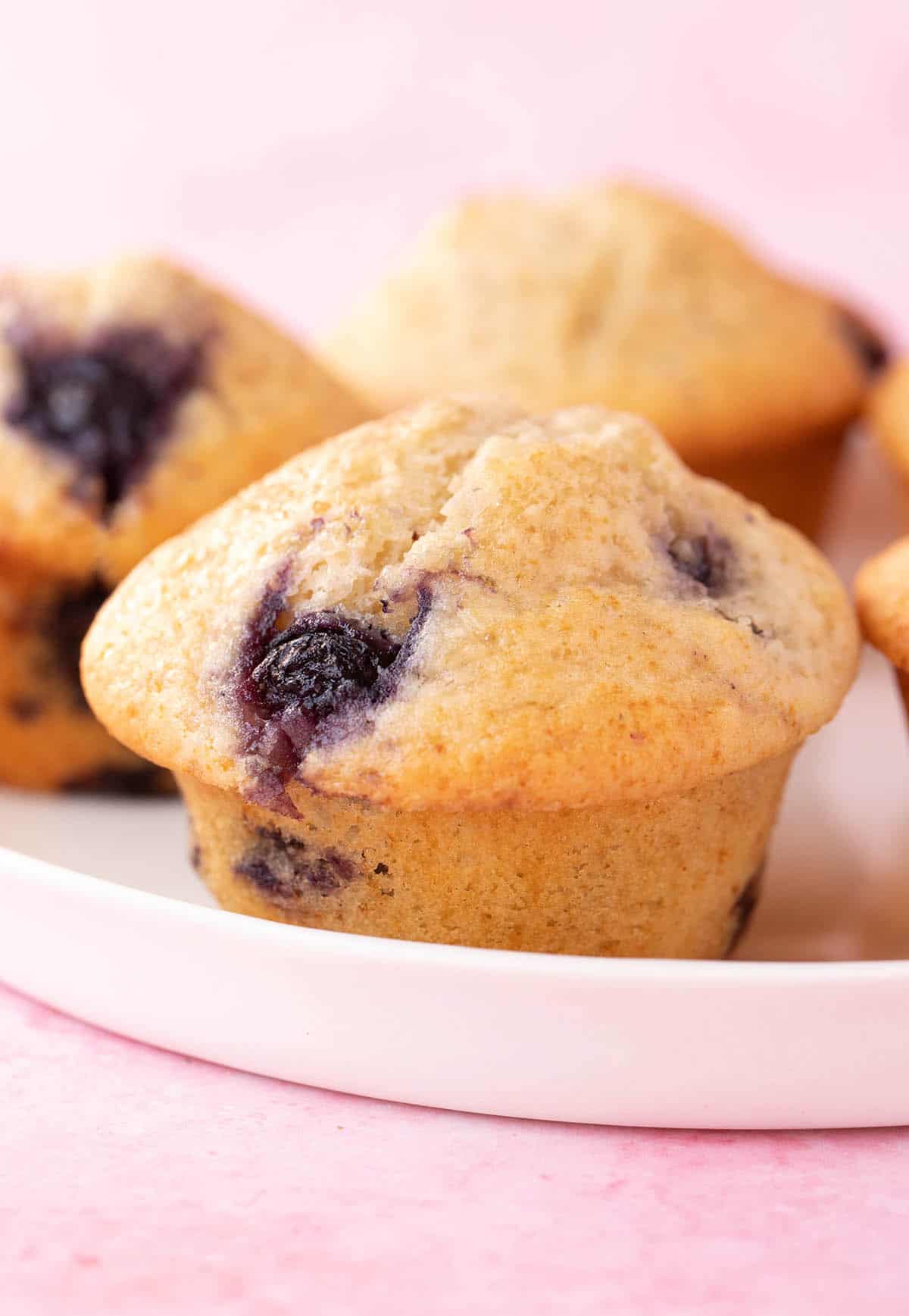 A white plate filled with Lemon Blueberry Muffins.