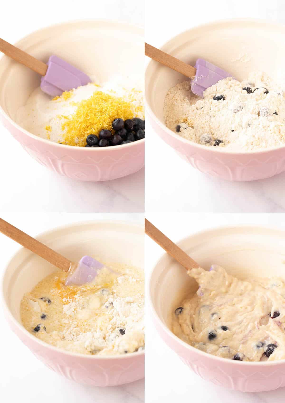 Step by step photos showing how to make Lemon Blueberry Muffins from scratch.