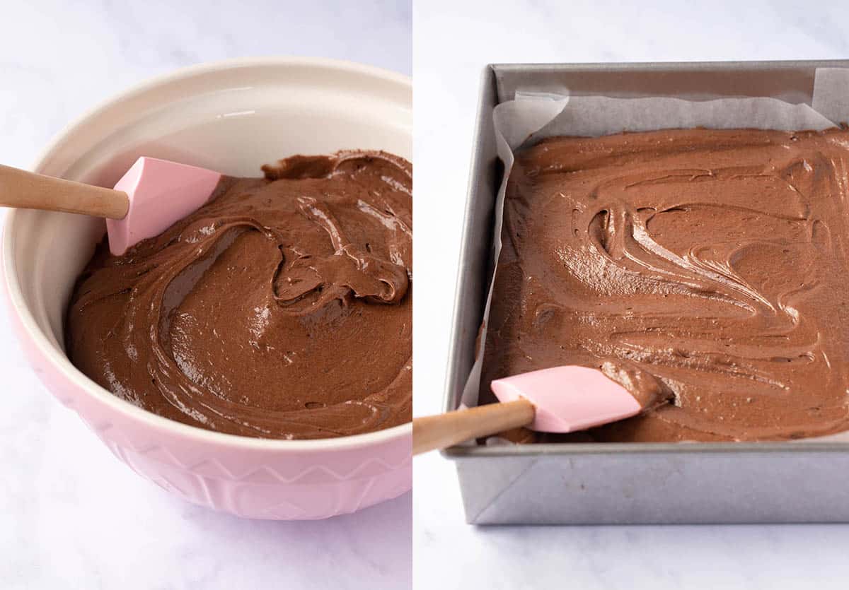 Photo tutorial showing how to make chocolate cake batter from scratch. 
