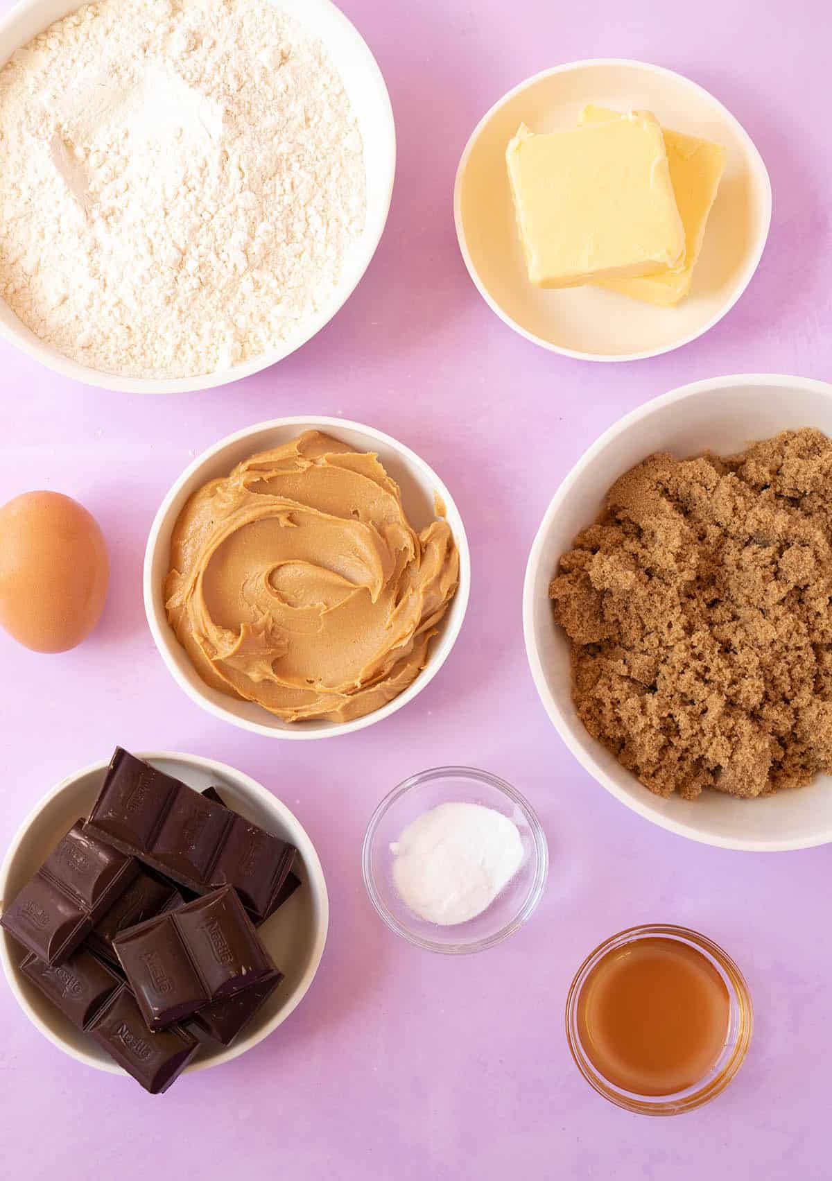 Top view of all the ingredients needed to make Peanut Butter Cookies from scratch.